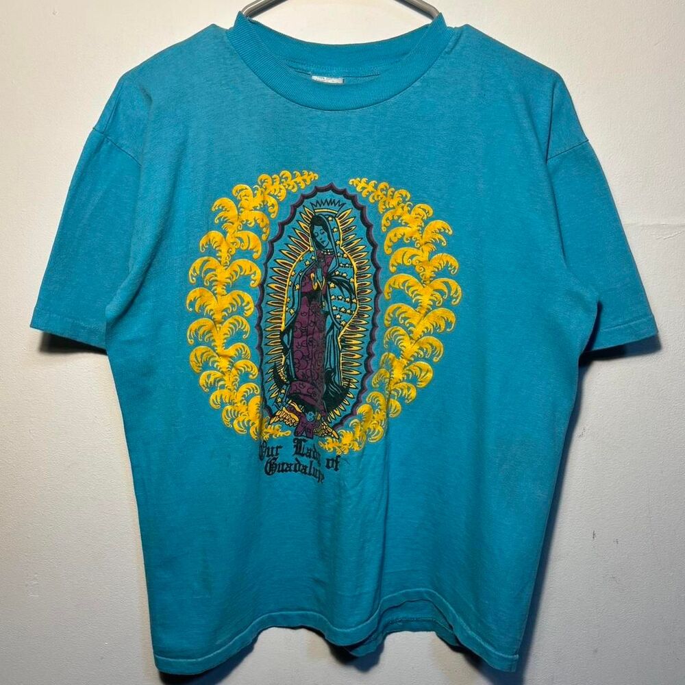 Vintage 80s Aqua Blue Our Lady Of Gaudalope T-Shirt